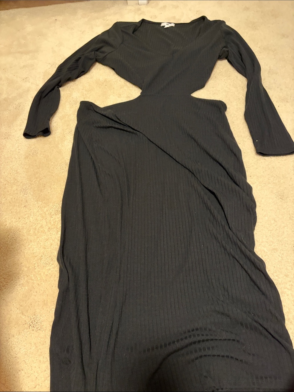 Nordstrom BP Large Black Ribbed Cut Out Long Sleeve Midi Dress